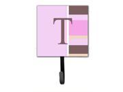 Letter T Initial Monogram Pink Stripes Leash Holder or Key Hook