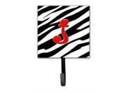 Letter J Initial Monogram Zebra Red Leash Holder or Key Hook
