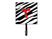 Letter T Initial Monogram Zebra Red Leash Holder or Key Hook