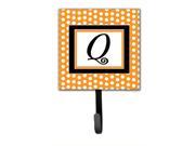 Letter Q Initial Monogram Orange Polkadots Leash Holder or Key Hook