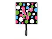 Letter N Initial Monogram Polkadots and Pink Leash Holder or Key Hook