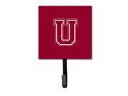 Letter U Initial Monogram Maroon and White Leash Holder or Key Hook