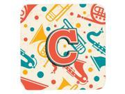 Set of 4 Letter C Retro Teal Orange Musical Instruments Initial Foam Coasters CJ2001 CFC