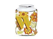 Letter W Floral Mustard and Green Can or Bottle Hugger CJ2003 WCC