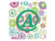 Set of 4 Letter A Flowers Pink Teal Green Initial Foam Coasters CJ2011 AFC