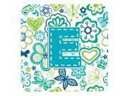 Set of 4 Letter E Flowers and Butterflies Teal Blue Foam Coasters CJ2006 EFC