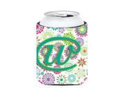 Letter W Flowers Pink Teal Green Initial Can or Bottle Hugger CJ2011 WCC