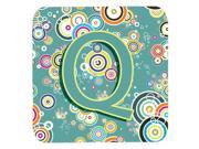 Set of 4 Letter Q Circle Circle Teal Initial Alphabet Foam Coasters CJ2015 QFC