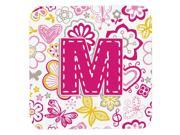 Set of 4 Letter M Flowers and Butterflies Pink Foam Coasters CJ2005 MFC