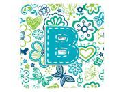 Set of 4 Letter B Flowers and Butterflies Teal Blue Foam Coasters CJ2006 BFC