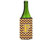 Letter F Chevron Purple and Gold Wine Bottle Beverage Insulator Hugger CJ1041 FLITERK