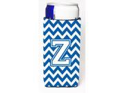 Letter Z Chevron Blue and White Ultra Beverage Insulators for slim cans CJ1045 ZMUK