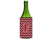 Letter F Chevron Maroon and White Wine Bottle Beverage Insulator Hugger CJ1049 FLITERK
