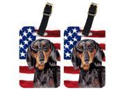 Pair of USA American Flag with Dachshund Luggage Tags SC9003BT