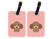 Pair of Checkerboard Pink Chocolate Brown Poodle Luggage Tags BB1256BT