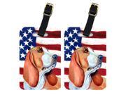 Pair of USA American Flag with Basset Hound Luggage Tags LH9017BT