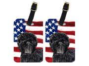 Pair of USA American Flag with Affenpinscher Luggage Tags SS4038BT