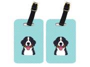 Pair of Checkerboard Blue Bernese Mountain Dog Luggage Tags BB1175BT