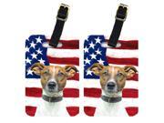 Pair of USA American Flag with Jack Russell Terrier Luggage Tags KJ1155BT