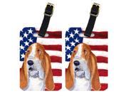 Pair of USA American Flag with Basset Hound Luggage Tags SS4013BT