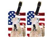Pair of USA American Flag with Wheaten Terrier Soft Coated Luggage Tags SS4019BT