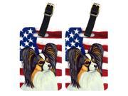 Pair of USA American Flag with Papillon Luggage Tags LH9029BT
