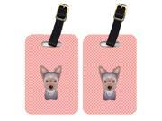 Pair of Checkerboard Pink Yorkie Puppy Luggage Tags BB1232BT