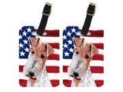 Pair of Wire Fox Terrier with American Flag USA Luggage Tags SC9628BT