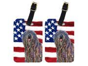 Pair of USA American Flag with Bergamasco Sheepdog Luggage Tags SS4008BT