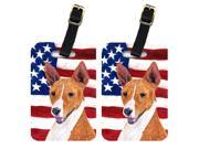 Pair of USA American Flag with Basenji Luggage Tags SC9033BT