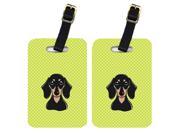 Pair of Checkerboard Lime Green Smooth Black and Tan Dachshund Luggage Tags