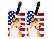 Pair of USA American Flag with Collie Smooth Luggage Tags SS4226BT
