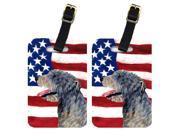 Pair of USA American Flag with Irish Wolfhound Luggage Tags SS4033BT