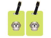 Pair of Checkerboard Lime Green Gray Silver Shih Tzu Luggage Tags BB1312BT