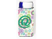 Letter Q Flowers Pink Teal Green Initial Ultra Beverage Insulators for slim cans CJ2011 QMUK