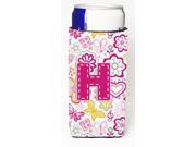 Letter H Flowers and Butterflies Pink Ultra Beverage Insulators for slim cans CJ2005 HMUK
