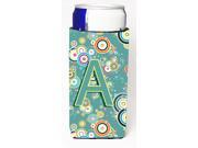 Letter A Circle Circle Teal Initial Alphabet Ultra Beverage Insulators for slim cans CJ2015 AMUK