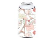 Letter L Love in Paris Pink Tall Boy Beverage Insulator Hugger CJ2002 LTBC