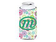 Letter M Flowers Pink Teal Green Initial Tall Boy Beverage Insulator Hugger CJ2011 MTBC