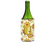 Letter U Floral Mustard and Green Wine Bottle Beverage Insulator Hugger CJ2003 ULITERK
