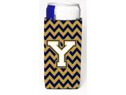 Letter Y Chevron Navy Blue and Gold Ultra Beverage Insulators for slim cans CJ1057 YMUK
