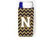 Letter N Chevron Navy Blue and Gold Ultra Beverage Insulators for slim cans CJ1057 NMUK