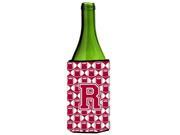 Letter R Football Crimson grey and white Wine Bottle Beverage Insulator Hugger CJ1065 RLITERK