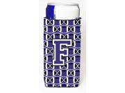 Letter F Football Purple and White Ultra Beverage Insulators for slim cans CJ1068 FMUK