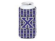 Letter X Football Purple and White Tall Boy Beverage Insulator Hugger CJ1068 XTBC