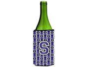 Letter S Football Purple and White Wine Bottle Beverage Insulator Hugger CJ1068 SLITERK