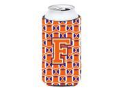 Letter F Football Orange White and Regalia Tall Boy Beverage Insulator Hugger CJ1072 FTBC