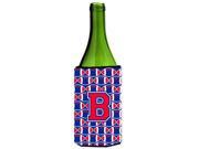 Letter B Football Crimson and Yale Blue Wine Bottle Beverage Insulator Hugger CJ1076 BLITERK
