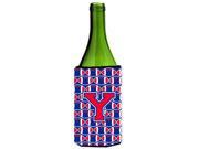 Letter Y Football Crimson and Yale Blue Wine Bottle Beverage Insulator Hugger CJ1076 YLITERK