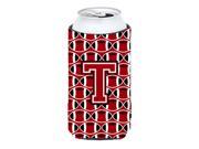 Letter T Football Red Black and White Tall Boy Beverage Insulator Hugger CJ1073 TTBC